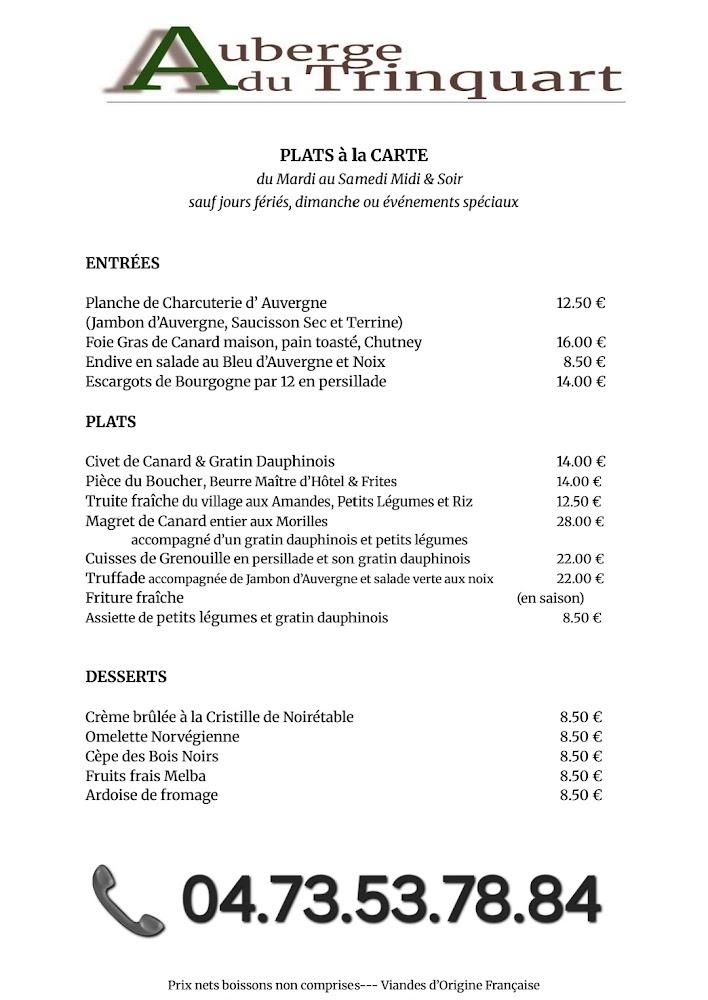AUBERGE DU TRINQUART - Menu Image 2